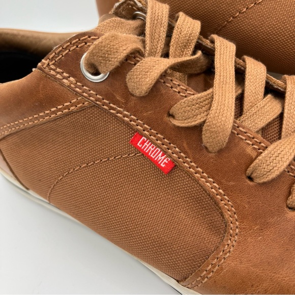 Chrome Men's Brown Leather & Mesh Lace Up Low Top Casual Sneakers 9.5 Skater - Picture 7 of 16